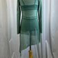 Custom Sage Green Bra Top and Brief with Diagonal Mesh Overlay Dress -Hairpiece