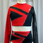 Custom Red and Black Ribbed Lycra 2 Piece Set -Rhinestones
