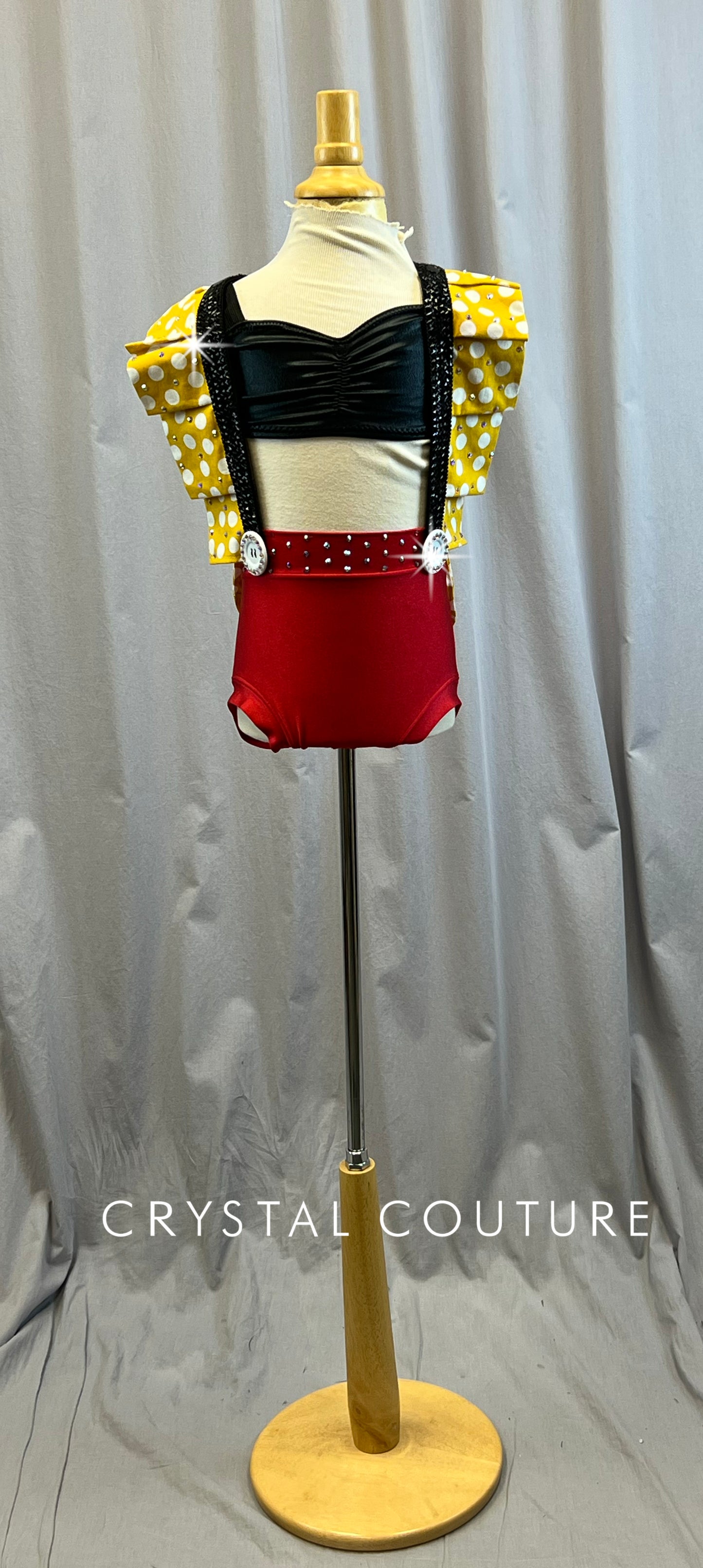 Custom Mickey Mouse Inspired 2 Piece Top and Booty Shorts Set -Rhinestones, Hairpiece