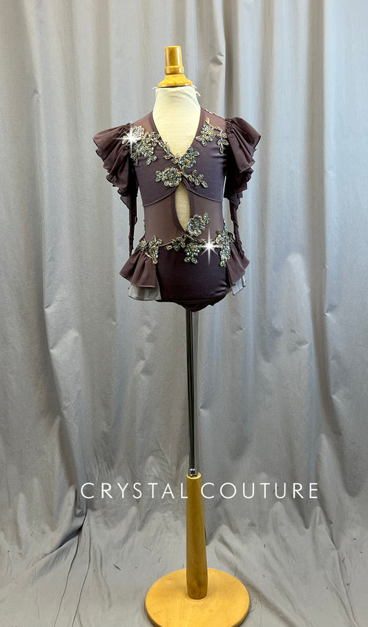 Custom Dusty Purple Ruffle Leo -Beaded Appliques, Rhinestones, Hairpiece