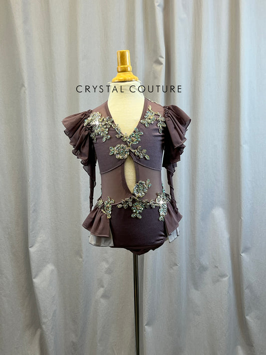 Custom Dusty Purple Ruffle Leo -Beaded Appliques, Rhinestones, Hairpiece