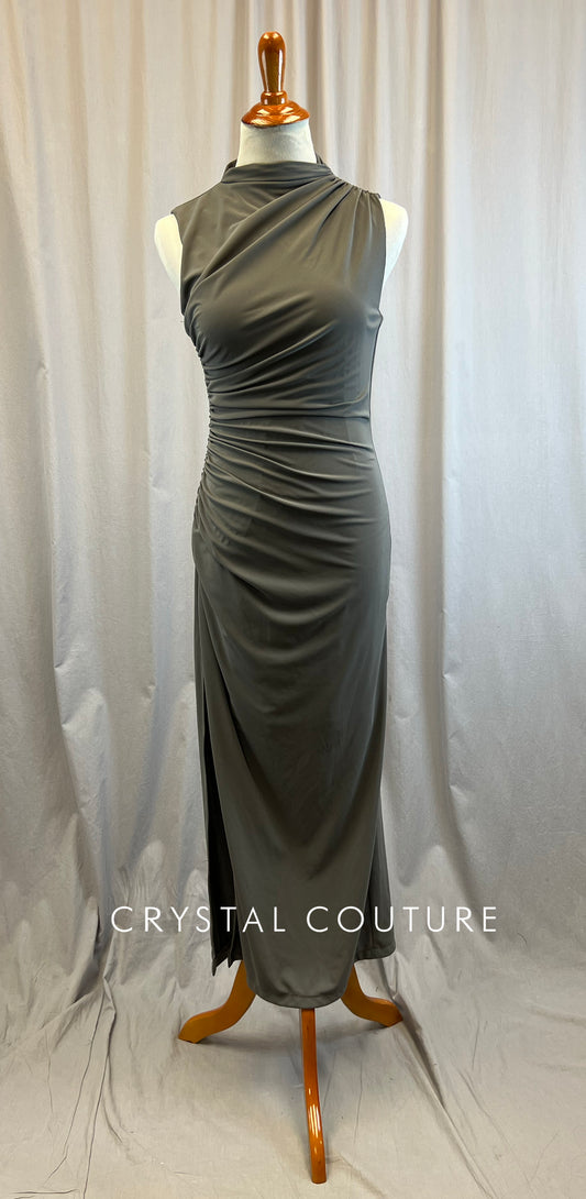 Gray Mock Neck Dress with Ruching