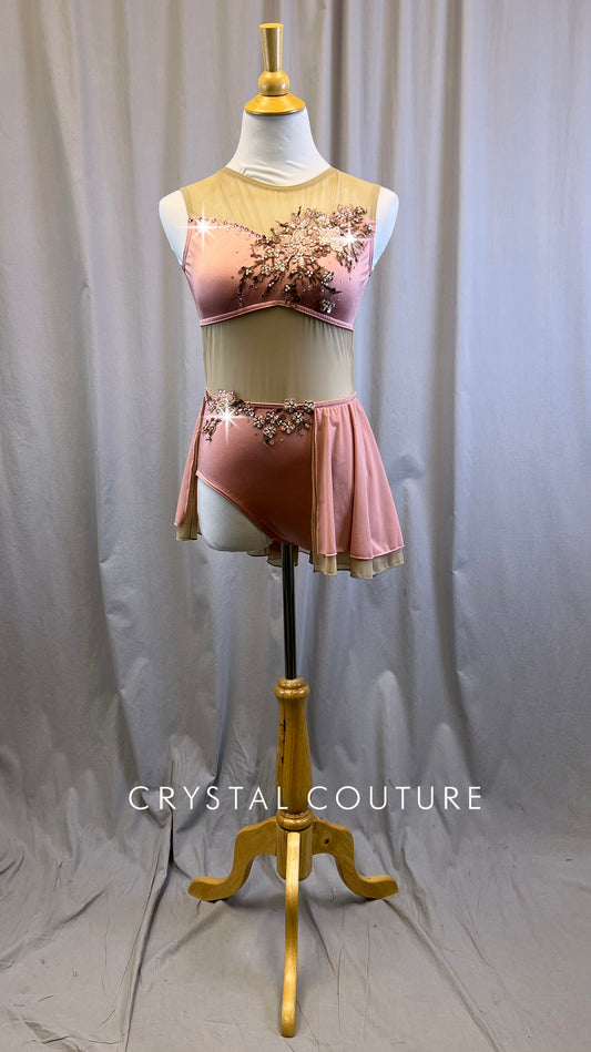 Custom Dusty Pink Leotard with Nude Mesh - Rhinestones