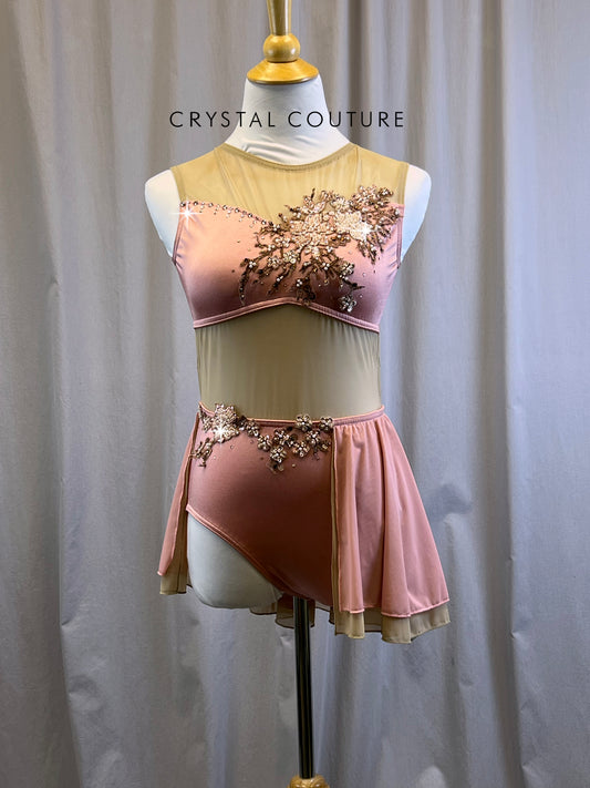 Custom Dusty Pink Leotard with Nude Mesh - Rhinestones