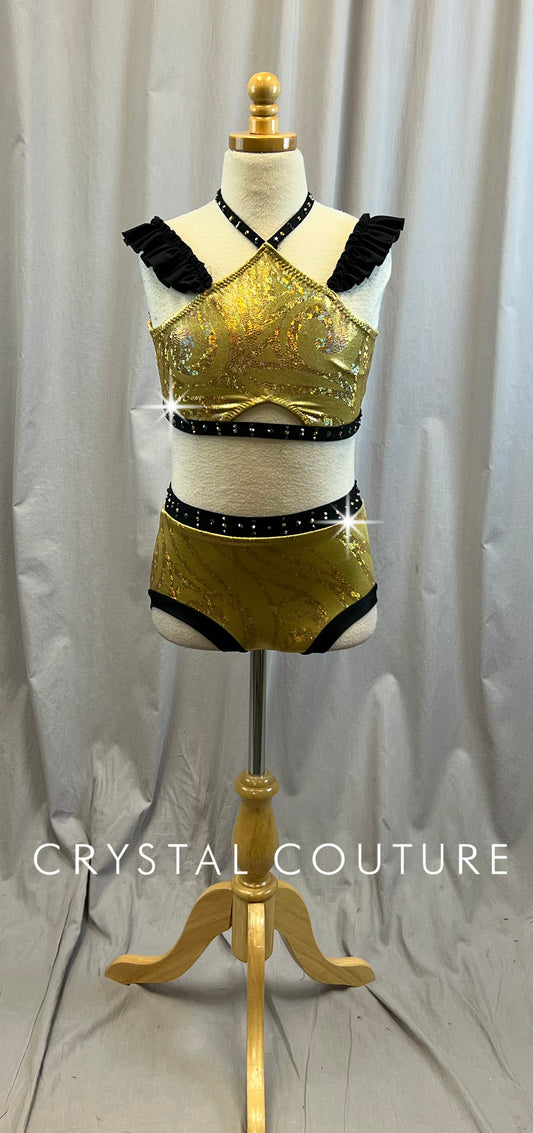 Custom Gold and Black Two Piece - Rhinestones