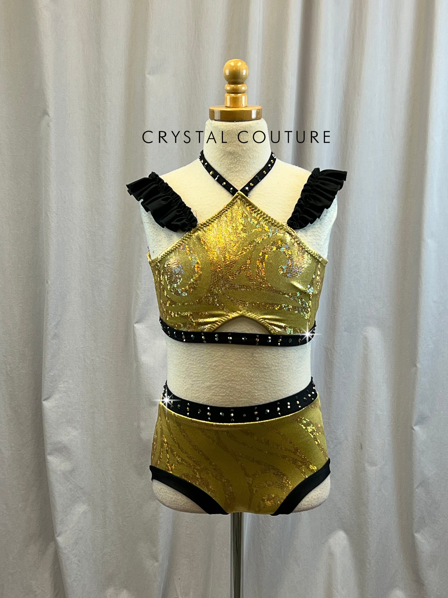 Custom Gold and Black Two Piece - Rhinestones