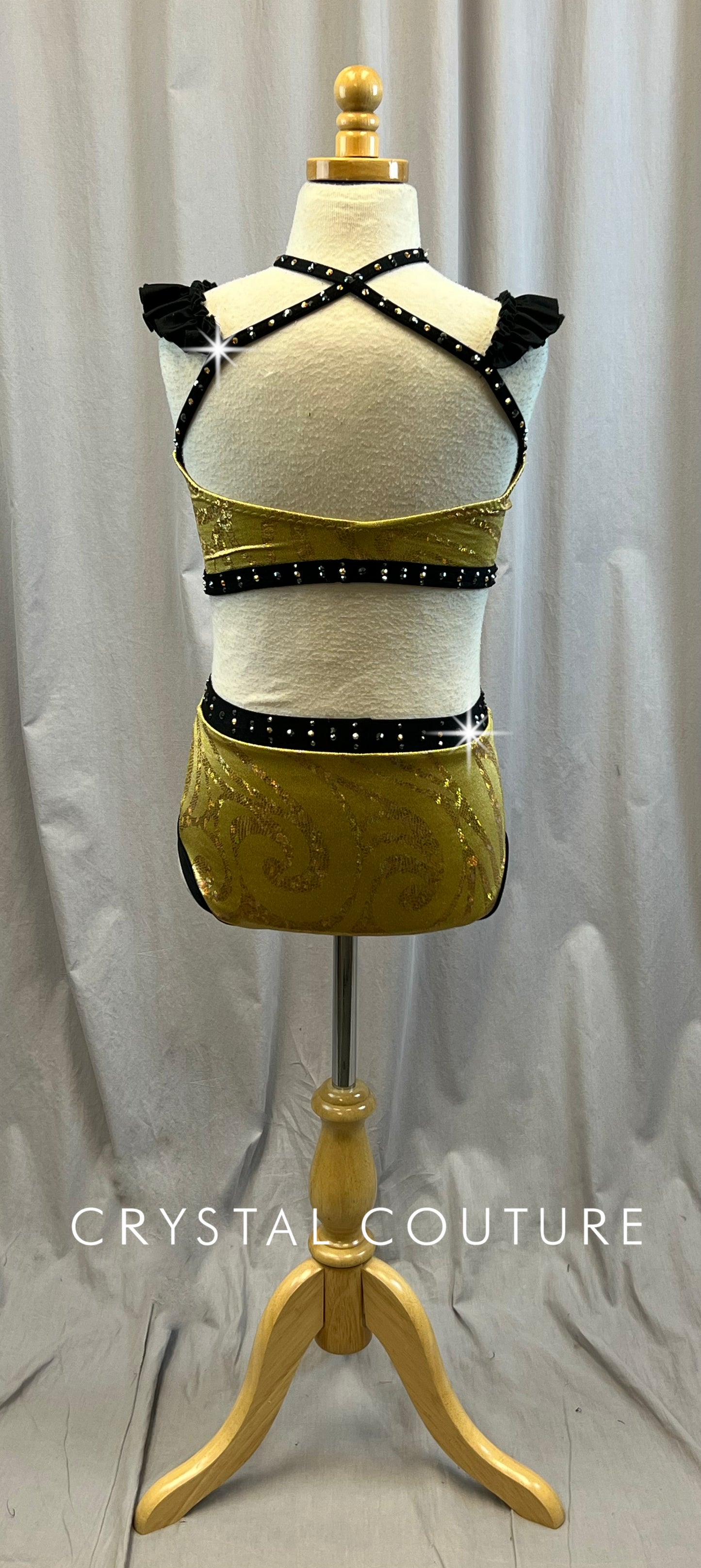 Custom Gold and Black Two Piece - Rhinestones