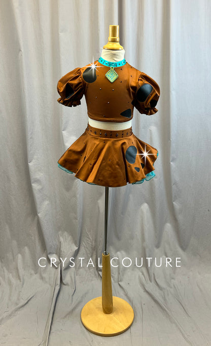 Custom Scooby-Doo Inspired Brown with Black Dots, and Teal Details Two-Piece- Rhinestones