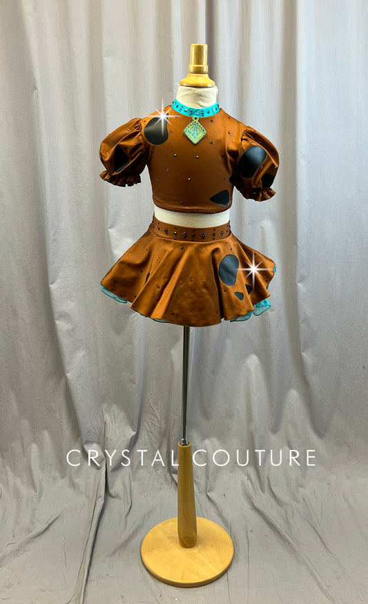Custom Scooby-Doo Inspired Brown with Black Dots, and Teal Details Two-Piece- Rhinestones