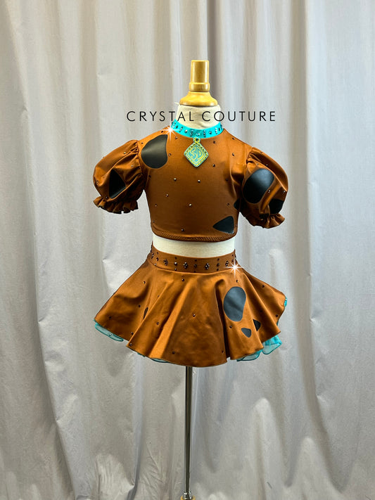 Custom Scooby-Doo Inspired Brown with Black Dots, and Teal Details Two-Piece- Rhinestones