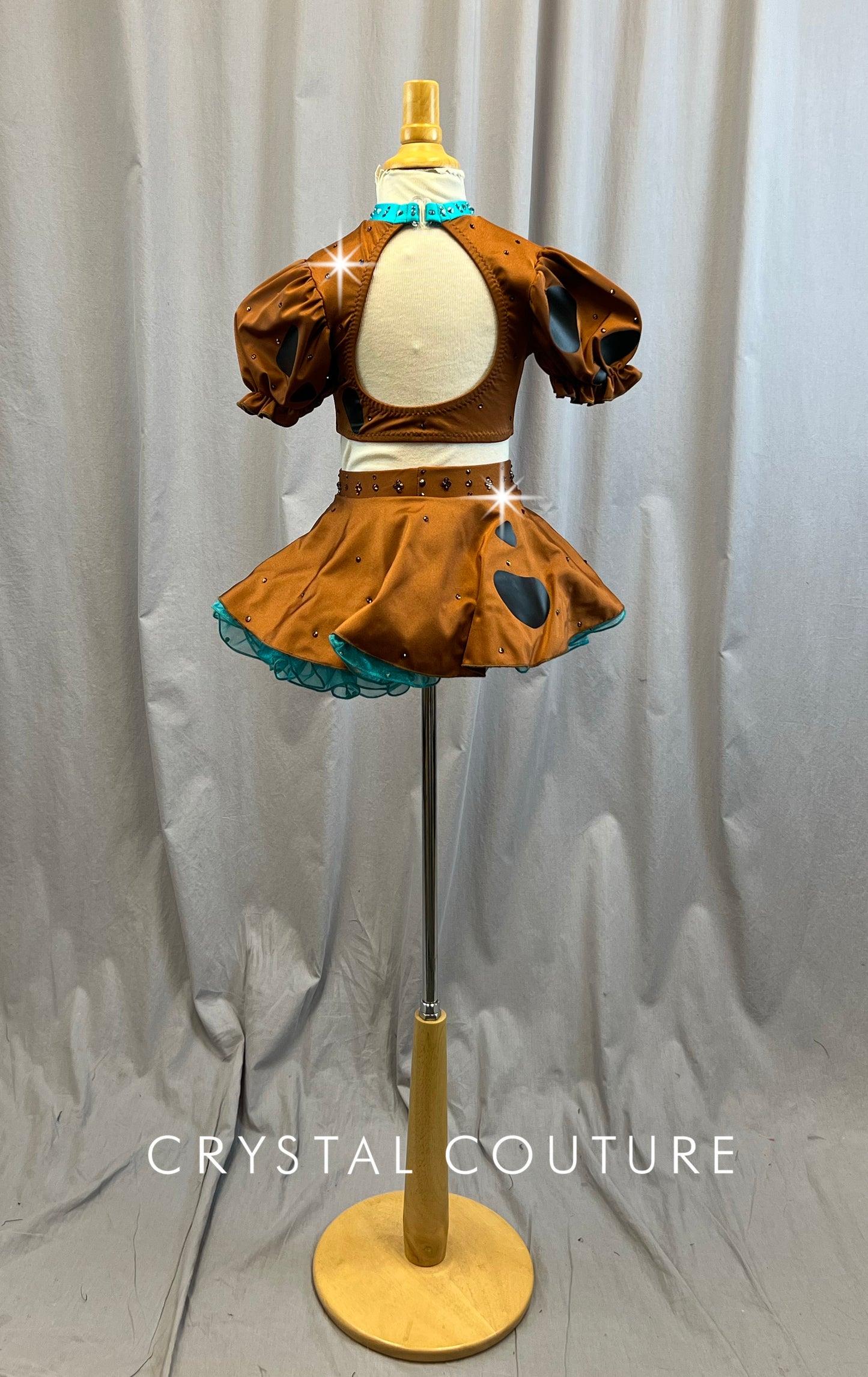 Custom Scooby-Doo Inspired Brown with Black Dots, and Teal Details Two-Piece- Rhinestones