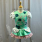 Custom Teal, White and Pink Puff Sleeve Dress- Rhinestones