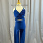 Blue Cotton Wrap Top Unitard- Rhinestones