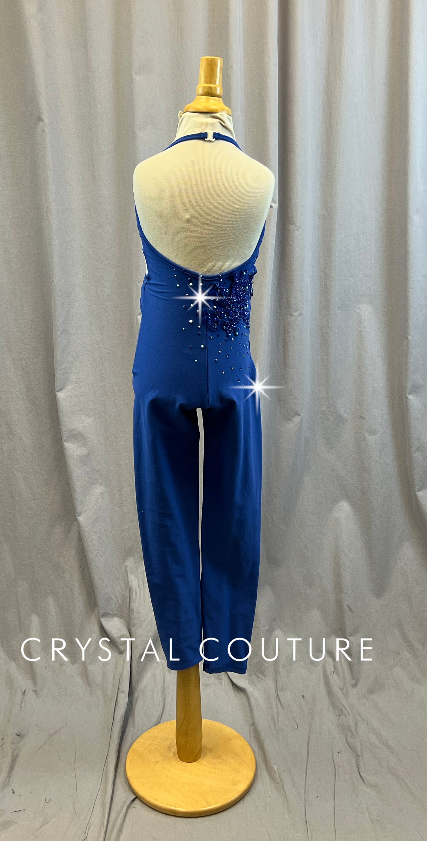 Blue Cotton Wrap Top Unitard- Rhinestones