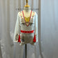 Custom Elvis Inspired White with Red and Gold Accents, Long Sleeve Biketard- Rhinestones
