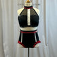 Custom Black Halter Neck with Red and White Accents Two-Piece- Rhinestones