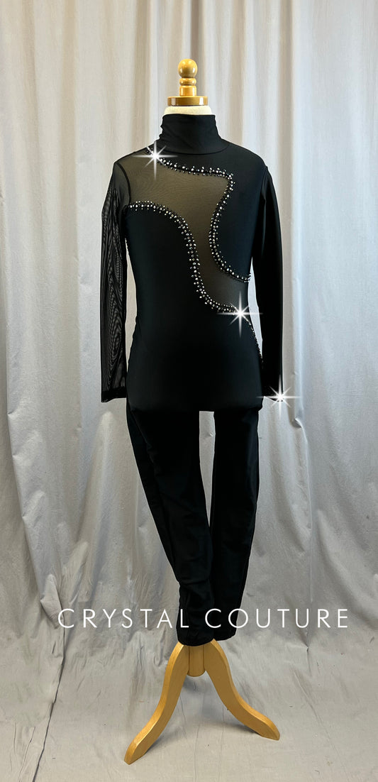 Black Long Sleeve Lycra Unitard- Rhinestones