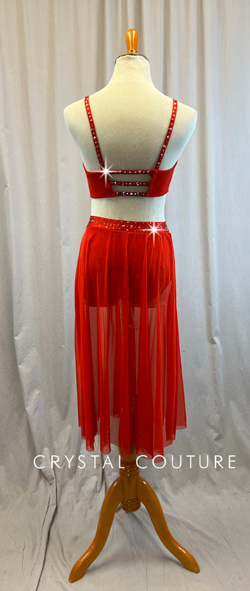 Custom Red Corset Top with Mesh Skirt Two Piece- Rhinestones - Accessories