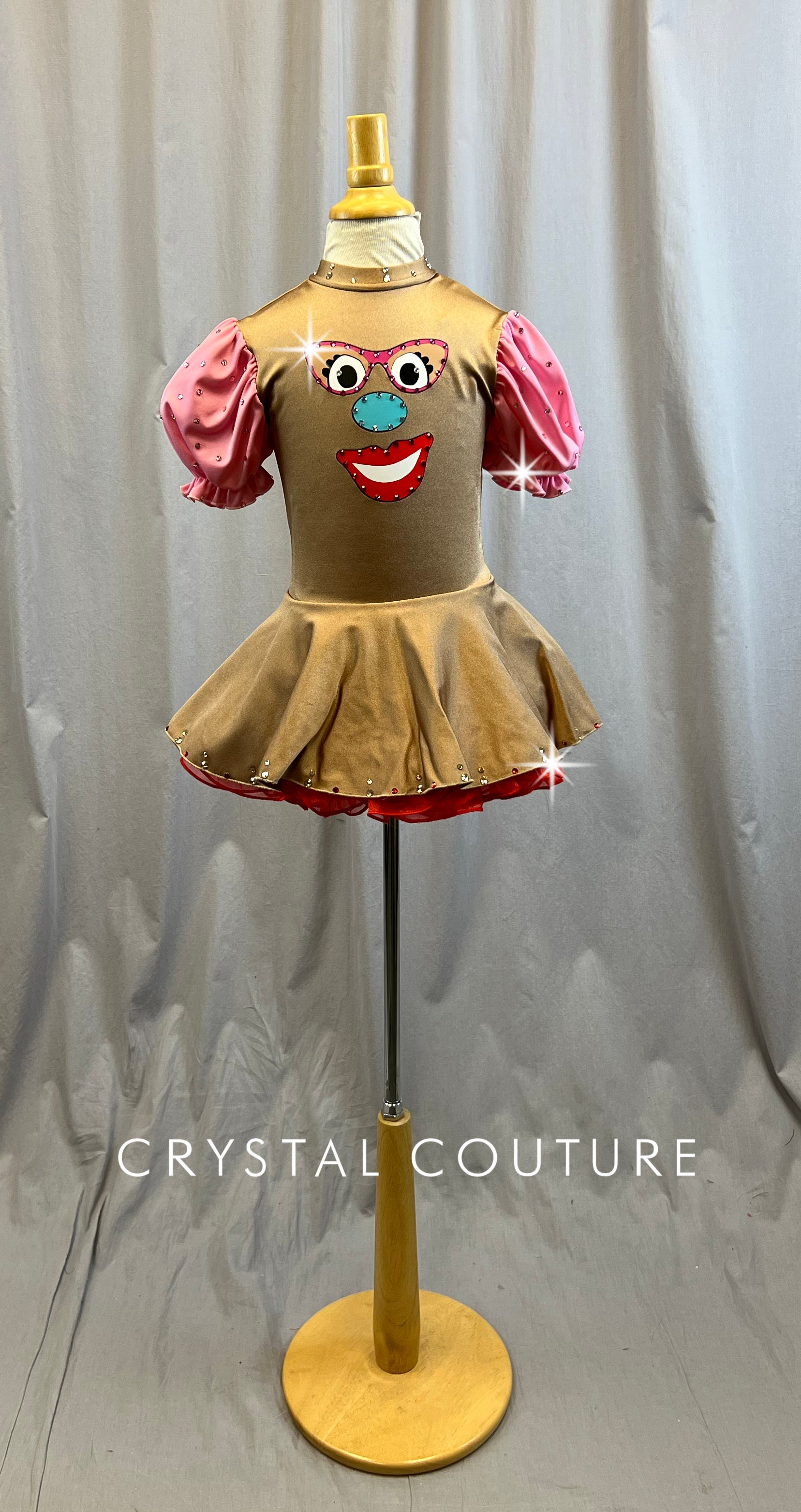 Custom Mr. Potato Head Brown Dress with Pink Puff Sleeves- Rhinestones Crystal Couture Custom Mr. Potato Head Brown Dress with Pink Puff Sleeves- Rhinestones Crystal Couture