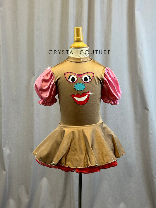 Custom Mr. Potato Head Brown Dress with Pink Puff Sleeves- Rhinestones - Accessories