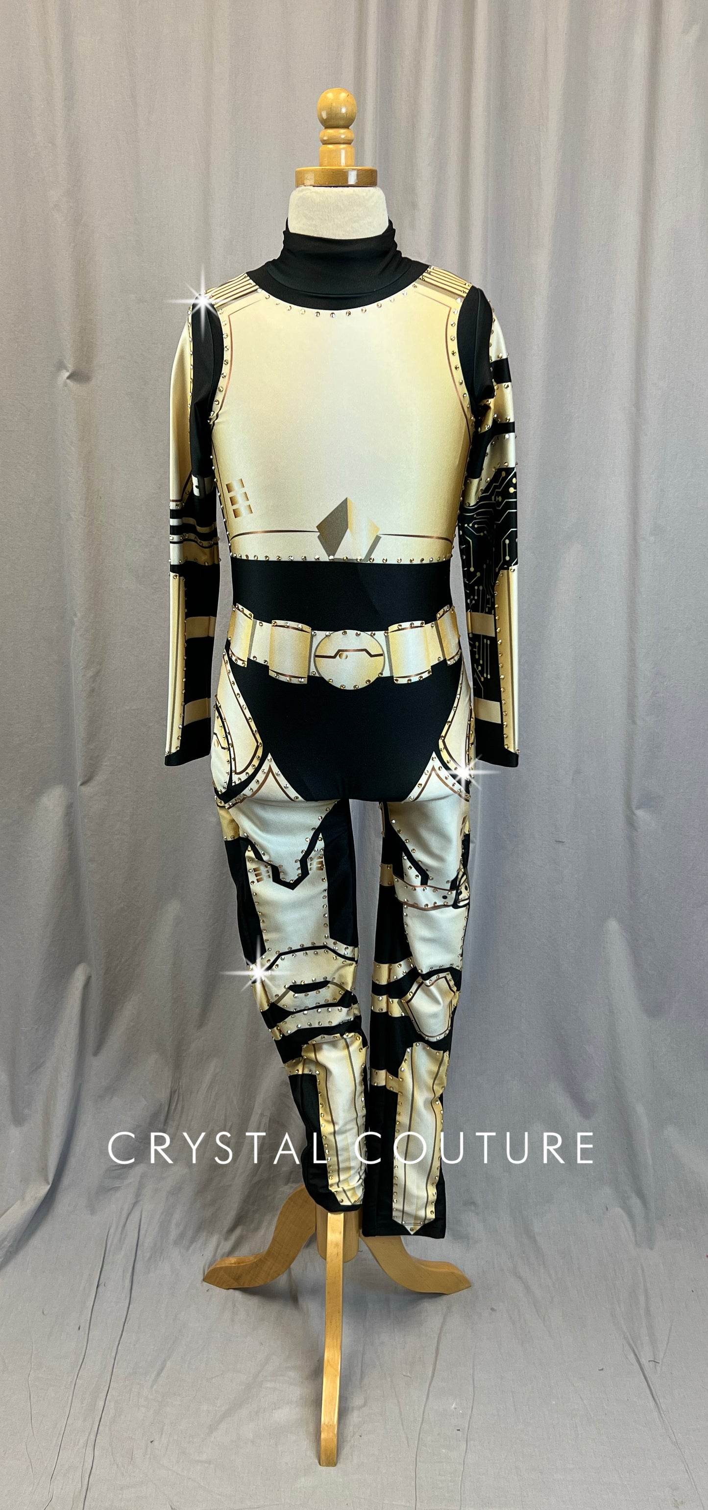 Gold and Black Robot Long Sleeve Bodysuit- Rhinestones