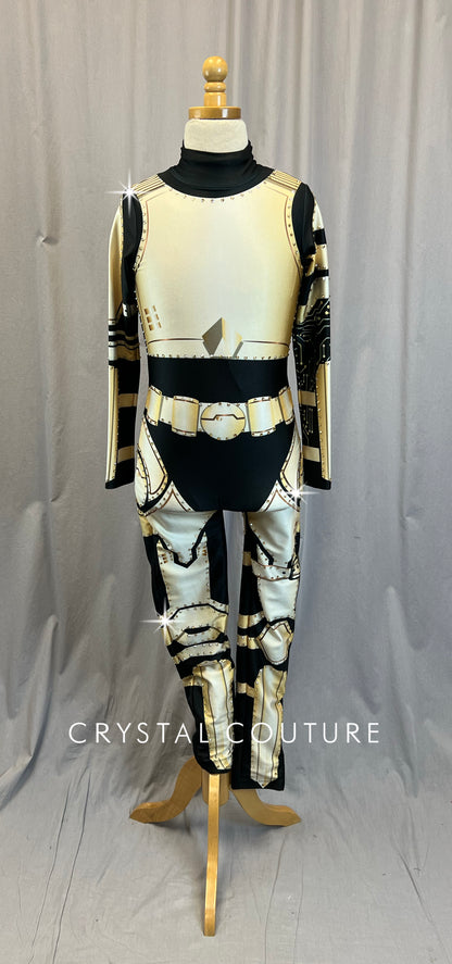 Gold and Black Robot Long Sleeve Bodysuit- Rhinestones