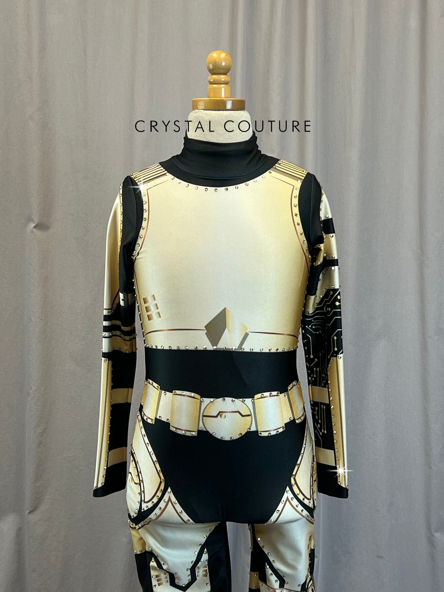 Gold and Black Robot Long Sleeve Bodysuit- Rhinestones