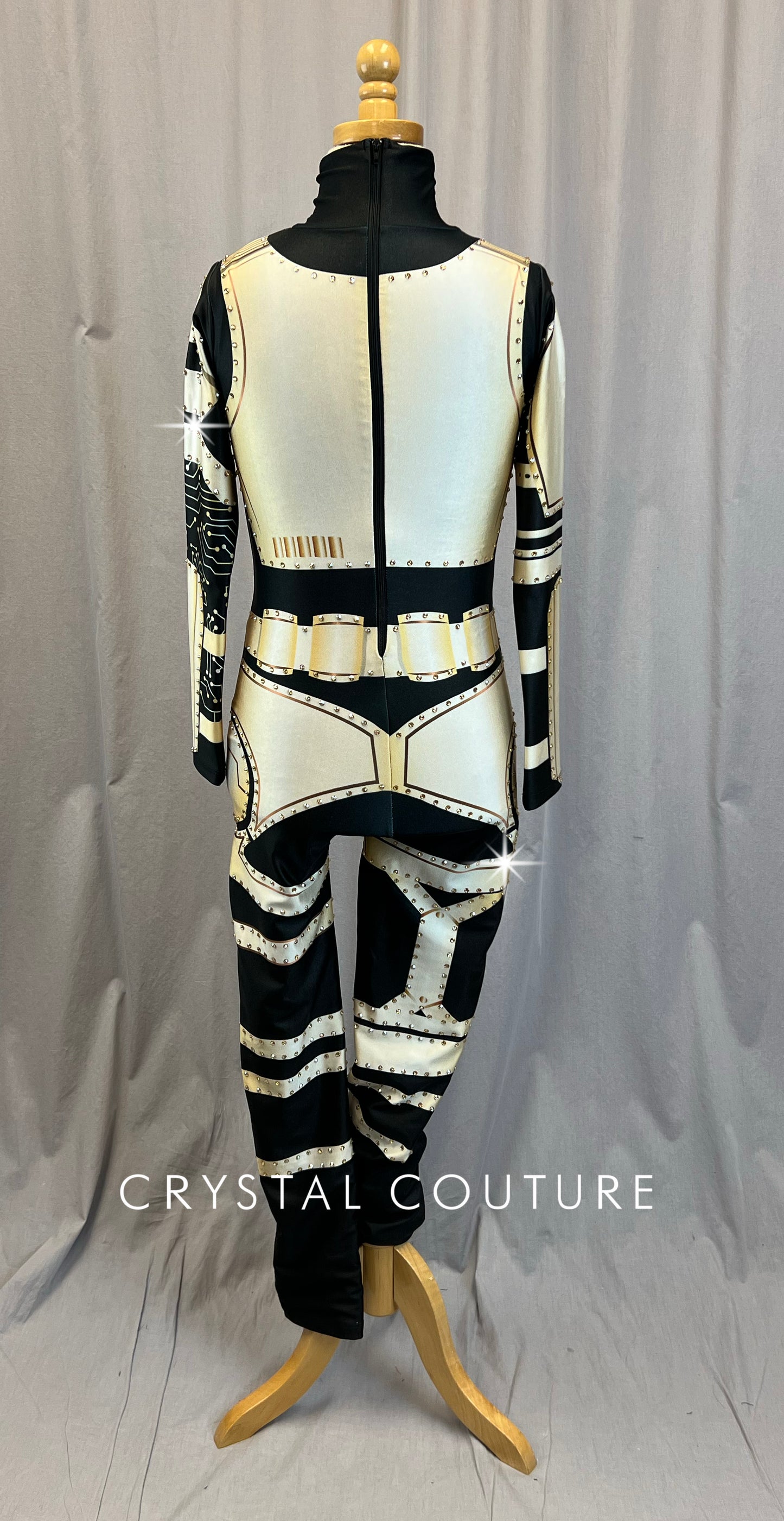 Gold and Black Robot Long Sleeve Bodysuit- Rhinestones