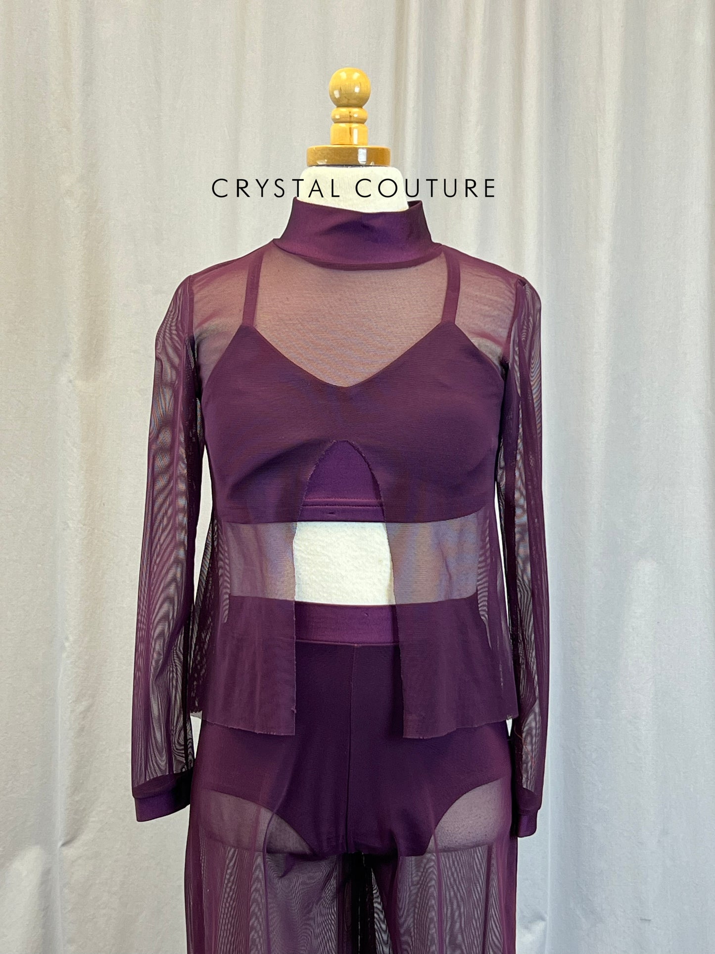 Custom Plum Mesh Long Sleeve and Pants- Plum Bra Top Three Piece Set