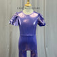Metallic Purple Flutter Sleeve Flare Unitard