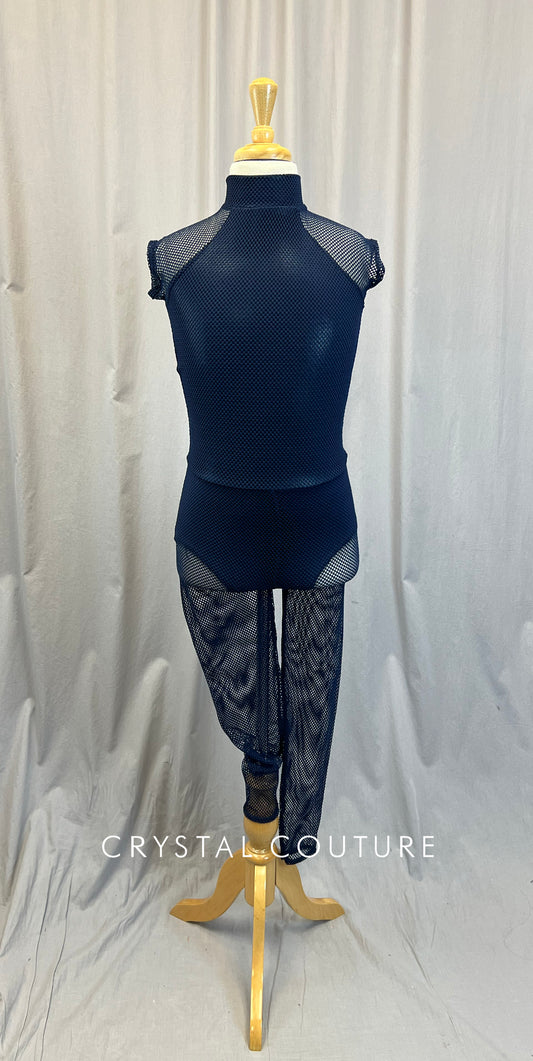 Navy Blue Jersey Mock Neck Unitard