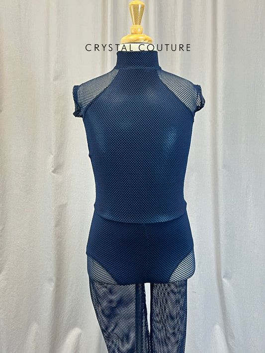Navy Blue Jersey Mock Neck Unitard