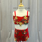 *Brand New* Red Lace Floral Bra Top and Brief Set -Rhinestones, Appliques