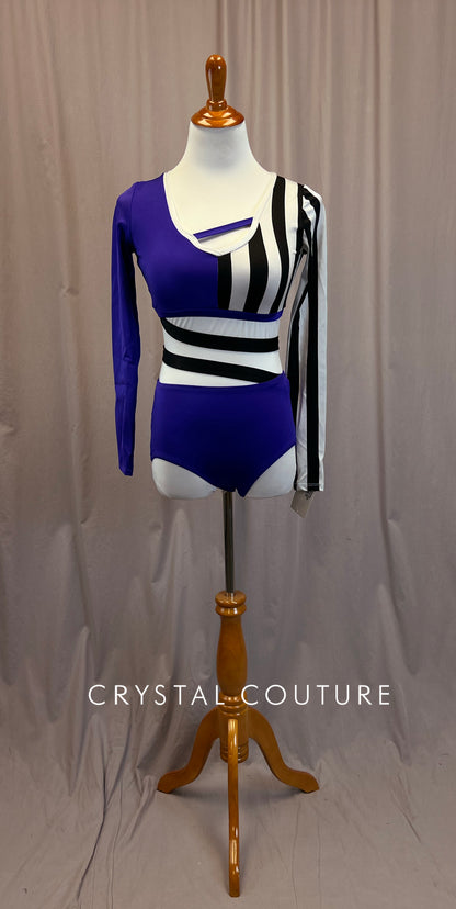 *Brand New* Purple and Black and White Stripe Color Block Long Sleeve Crop and Brief Set