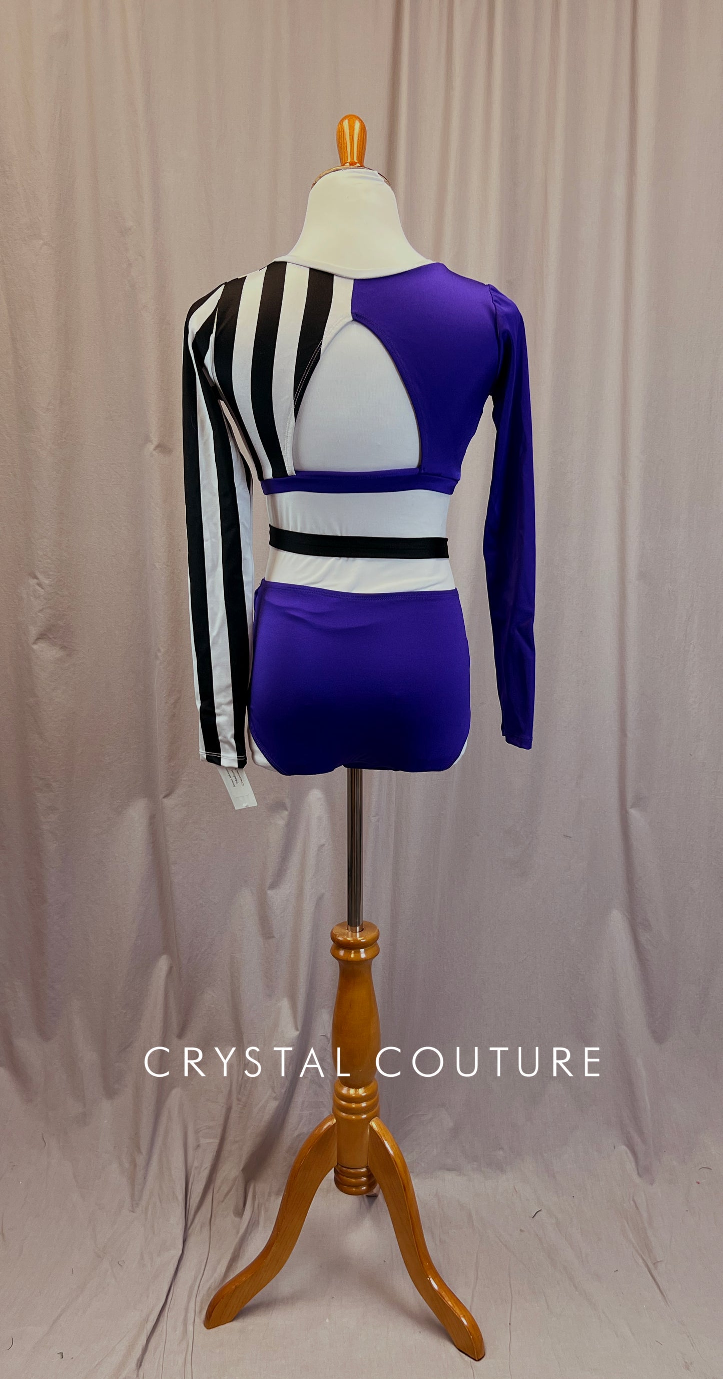 *Brand New* Purple and Black and White Stripe Color Block Long Sleeve Crop and Brief Set