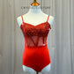 Red Sweetheart Neckline Leotard -Rhinestones, Hairpiece