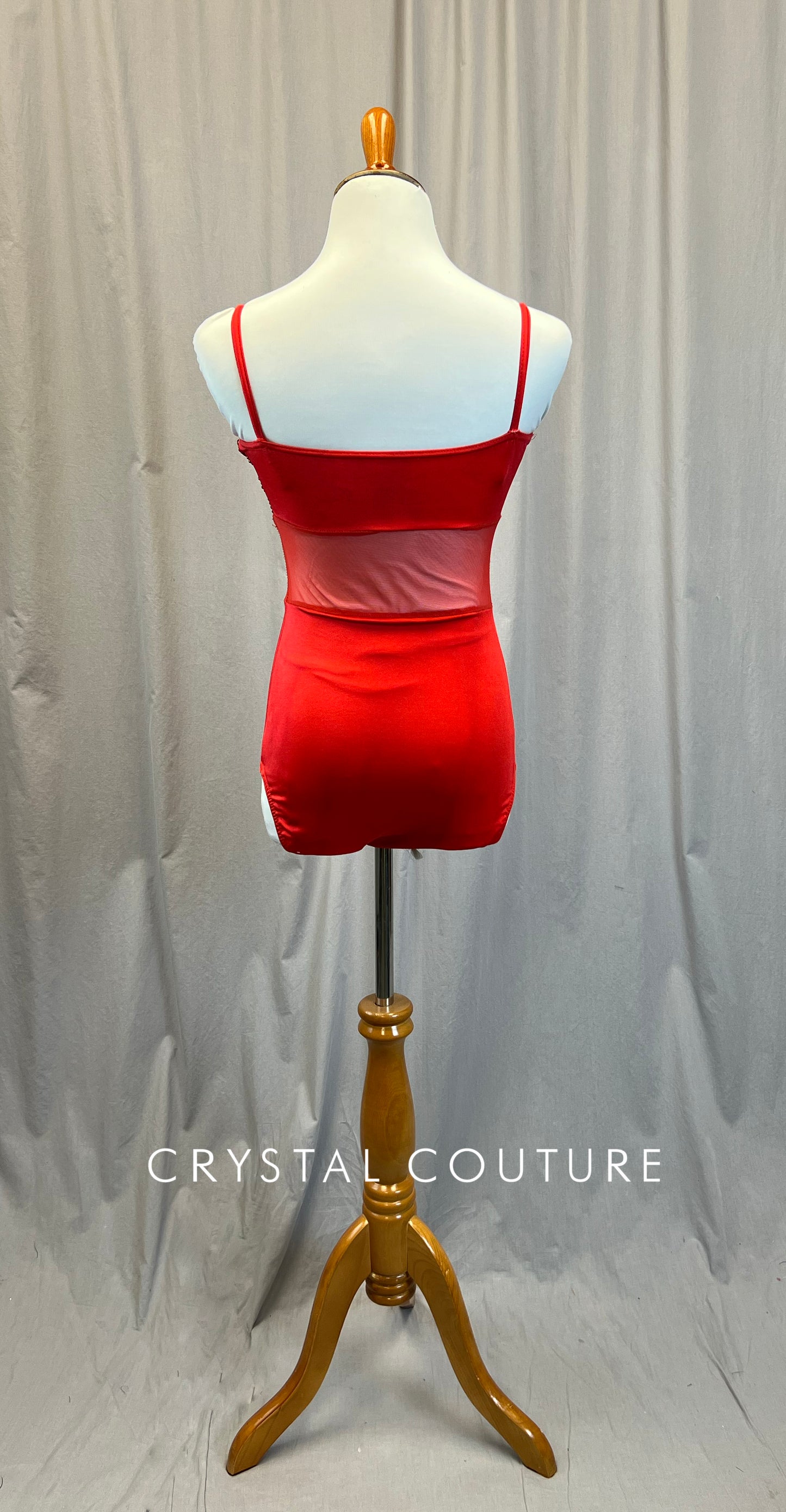 Red Sweetheart Neckline Leotard -Rhinestones, Hairpiece