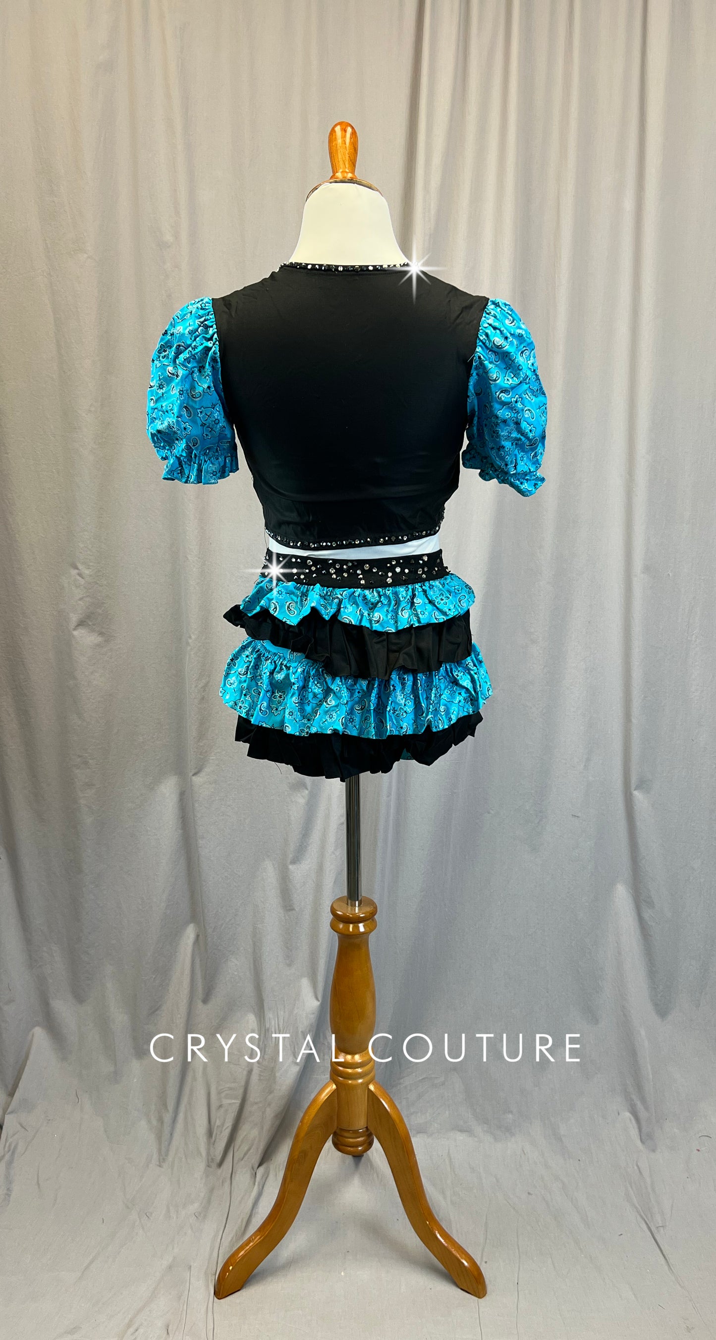 Custom Western Style Top and Brief Set With Vest and Fringe Skirt -Rhinestones