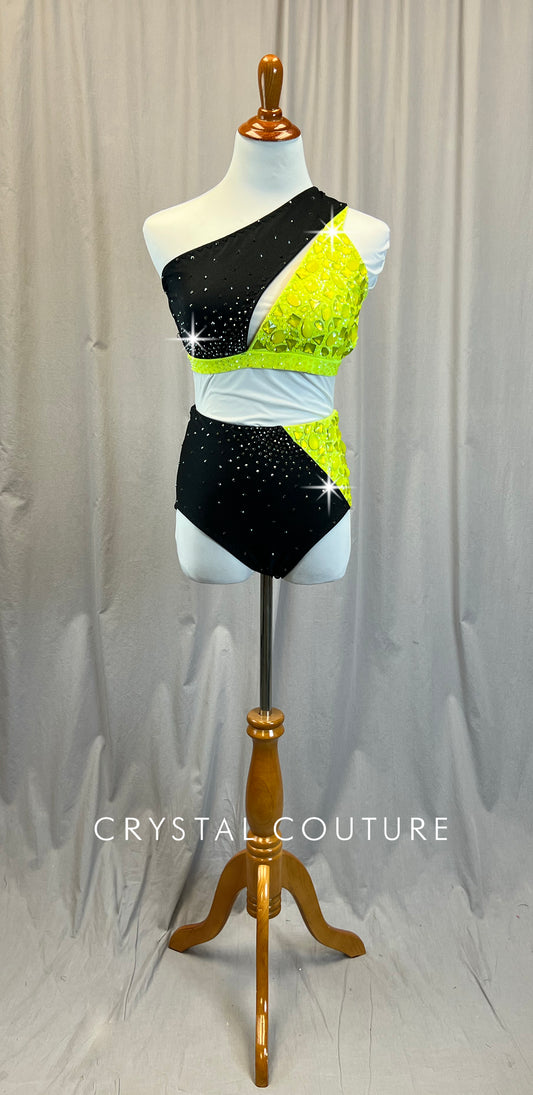 Custom Neon Yellow and Black Diagonal Color Block Set -Rhinestones