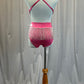 Custom Pink and Silver Mesh Cut Out Stappy Set -Rhinestones, Brooch, Beaded Fringe, Hairpiece