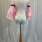 Custom Pink Polka Dot Frilly Tulle Top w/ Black Trim -Rhinestones