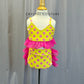 Yellow with Pink Polka Dots Two Piece Set - Rhinestones