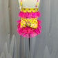 Yellow with Pink Polka Dots Two Piece Set - Rhinestones
