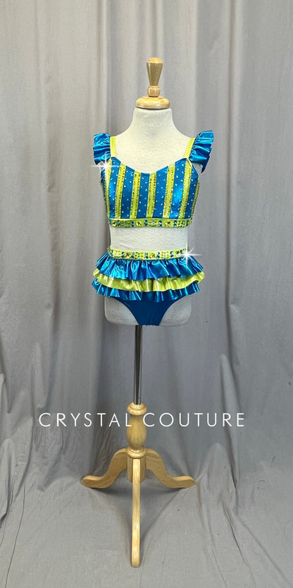 Blue and Green Top and Brief Two Piece - Rhinestones