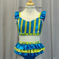 Blue and Green Top and Brief Two Piece - Rhinestones