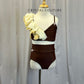 Brown and Ivory Bra Top and Brief Two-Piece - Rhinestones