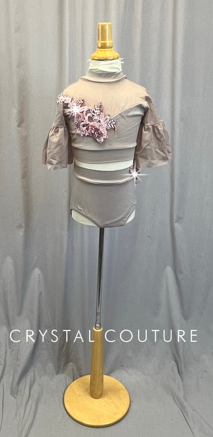 Mauve Flutter Sleeve Two Piece Set - Rhinestones -Appliques