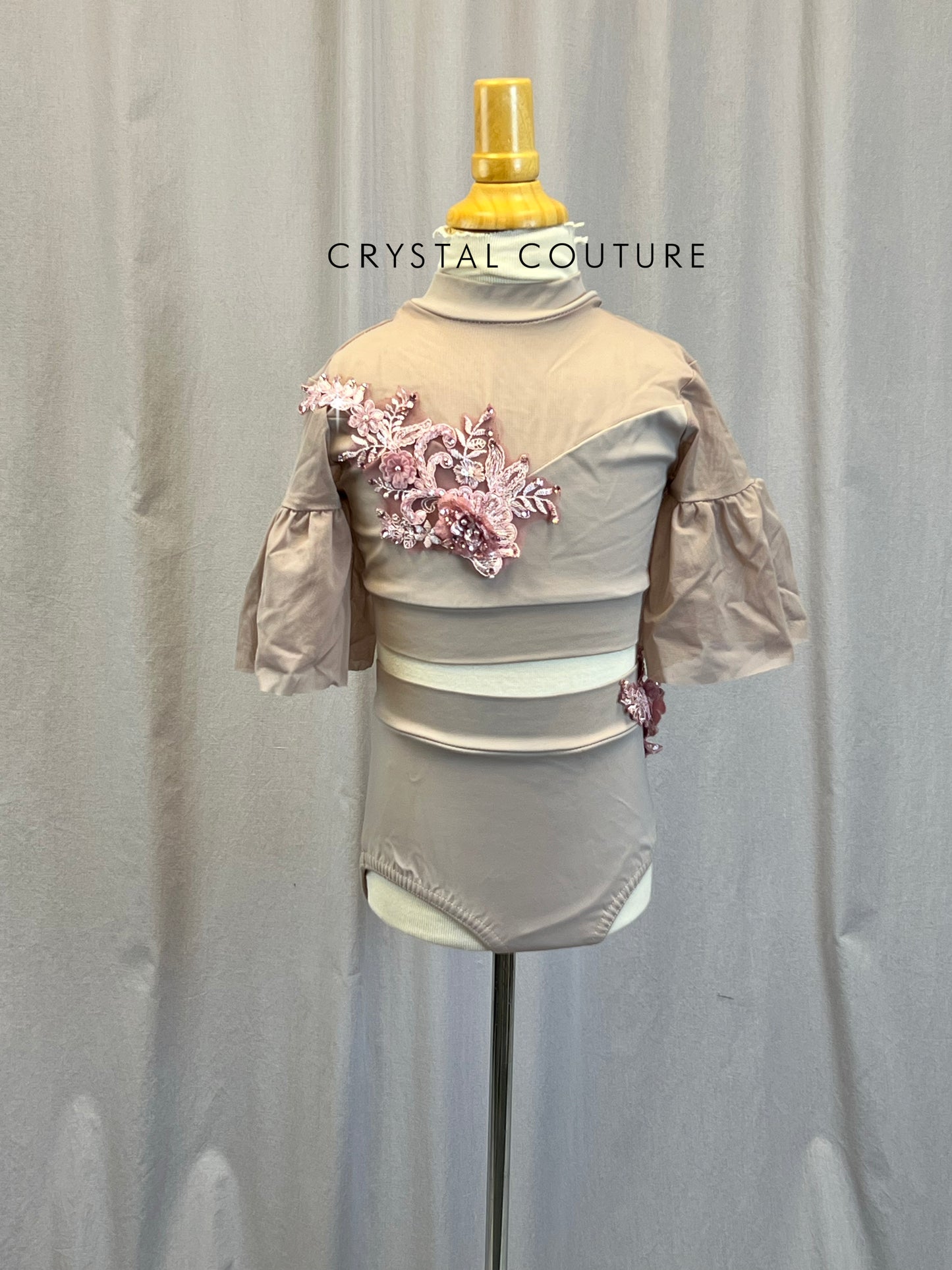 Mauve Flutter Sleeve Two Piece Set - Rhinestones -Appliques