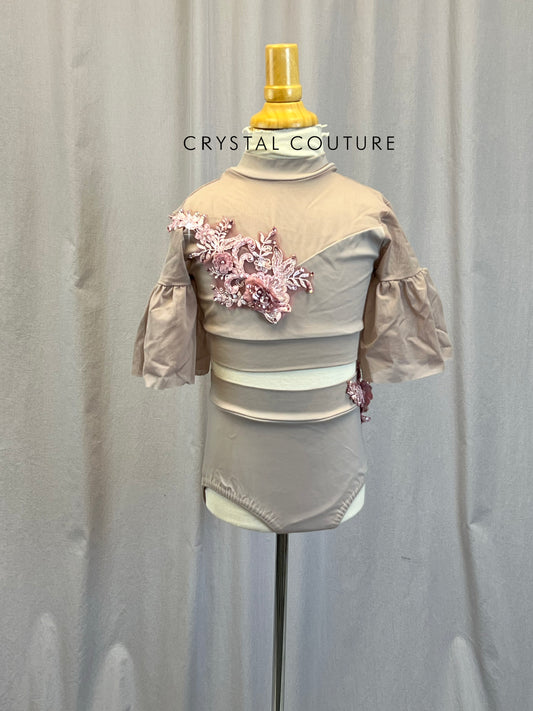 Mauve Flutter Sleeve Two Piece Set - Rhinestones -Appliques