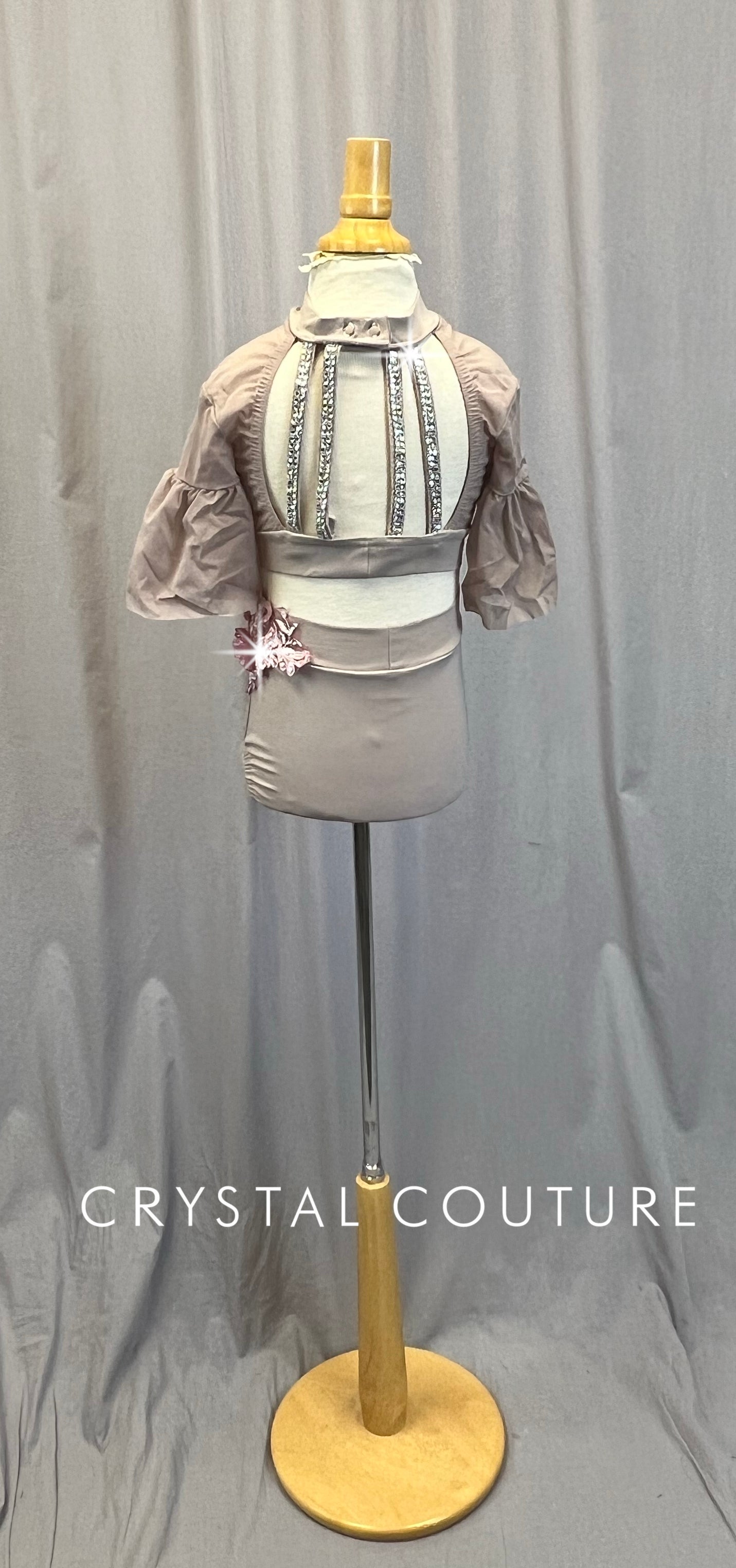Mauve Flutter Sleeve Two Piece Set - Rhinestones -Appliques